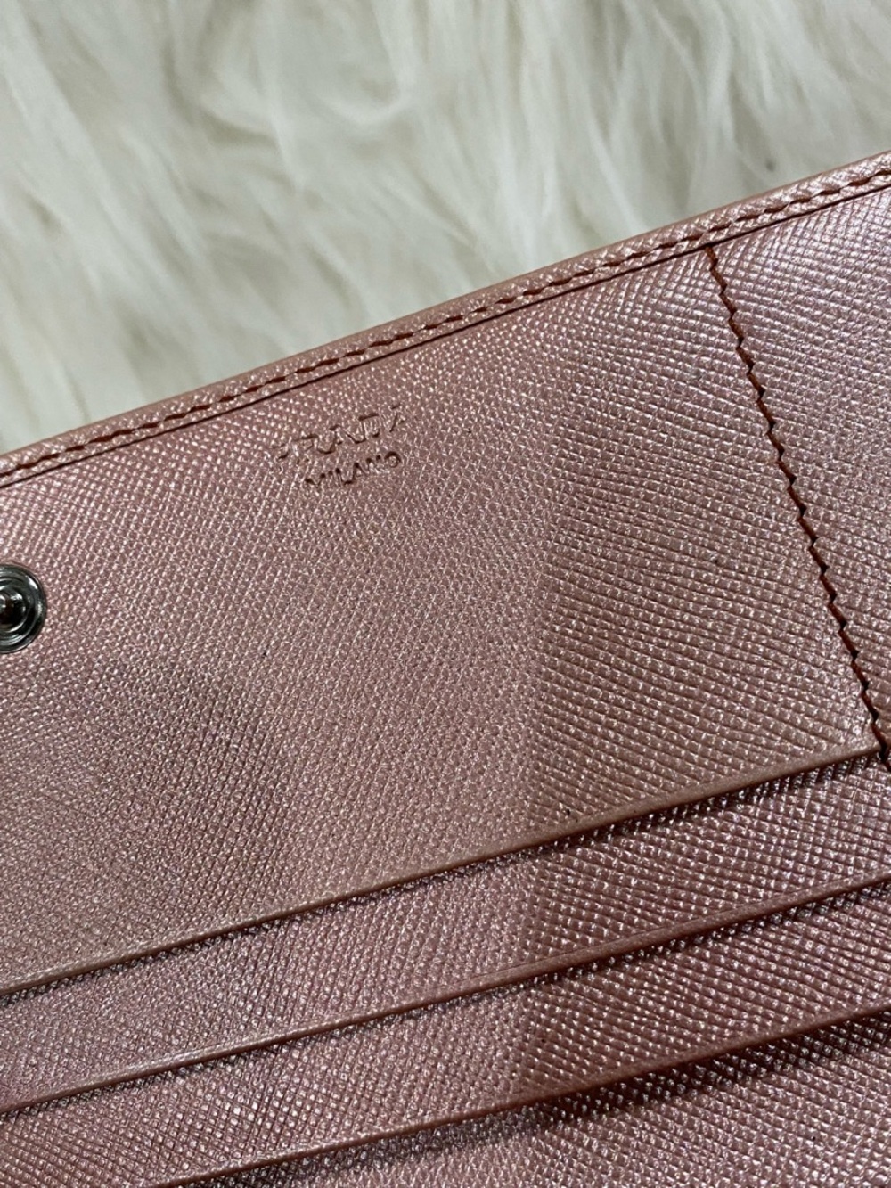 PRADA Rose Gold Saffiano Leather Long Wallet with Silver Logo - Picture 11 of 16